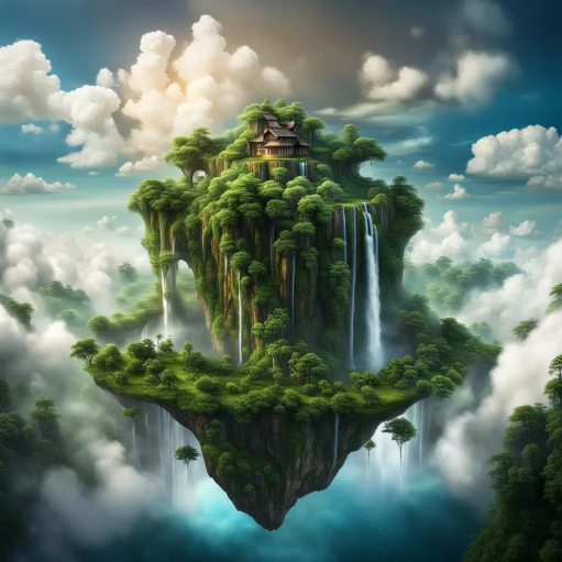 AI generated image showing Floating island